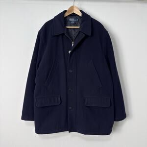 Vintage 90s Polo Ralph Lauren Navy Blue Wool Blend Pea Coat Quilted Mens L